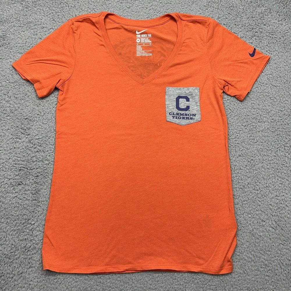 Clemson University The Nike Tee Womens Medium 33198X-CM5 V-Neck Orange S/S Shirt